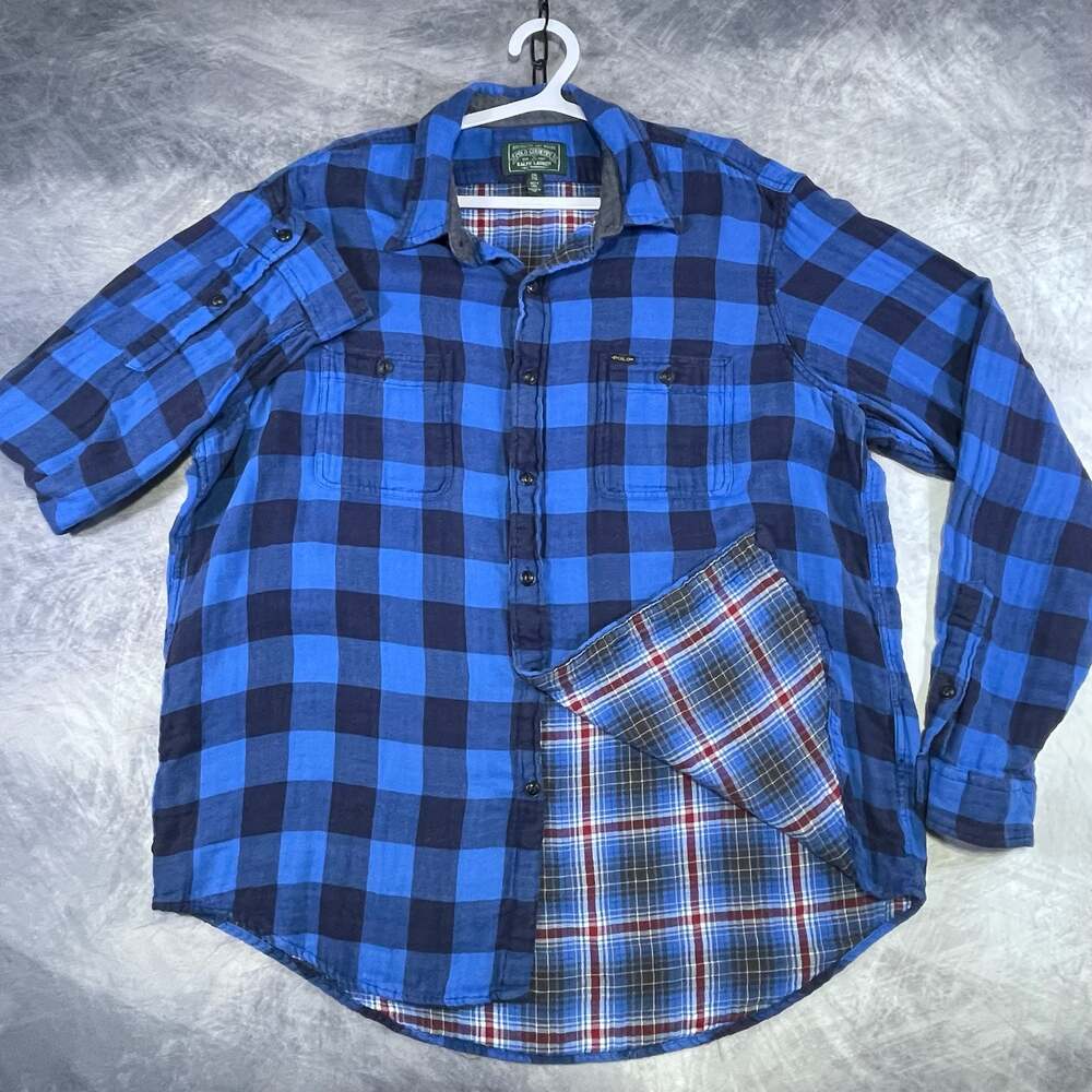 Polo Country Ralph Lauren Men's Blue Plaid Flannel Button-Up Shirt XXL